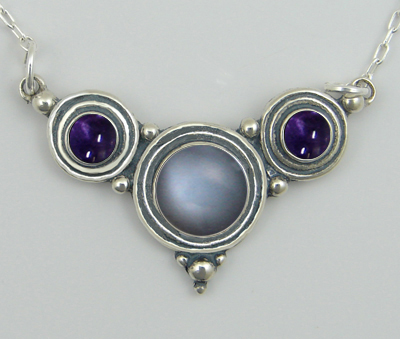 Sterling Silver Necklace Grey Moonstone And Iolite